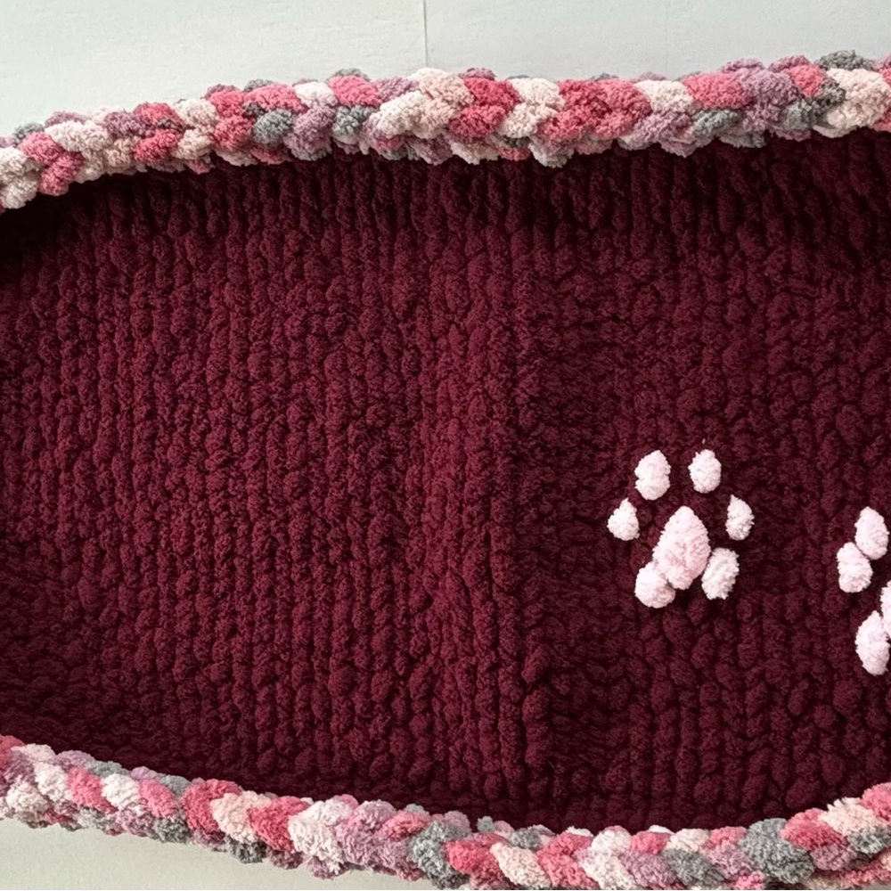 Hand Crafted Burgundy and Pink Dog Blanket